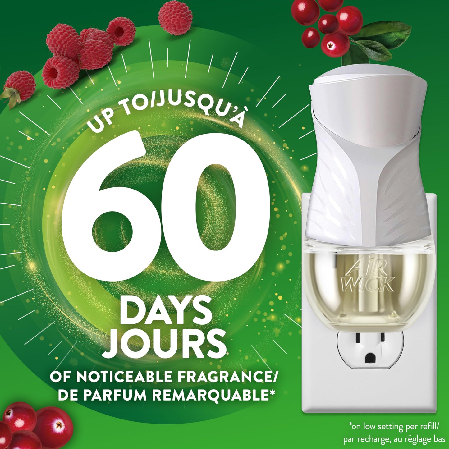 Air Wick Plug In Scented Oil Air Freshener for Home – Infused with Essential Oils, Adjustable Fragrance Control – Wild Berries Scent – Includes 2 Warmers & 5 Refills - Available at All In One Marketplace Canada