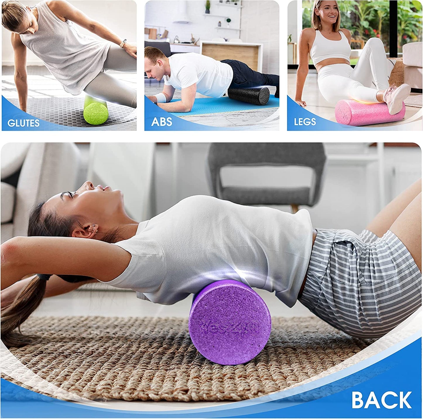 Yes4All High-Density EPP Round Back Roller Foam, Foam Roller for Yoga, Pilates & Stretching - 12, 18, 24, 36 inch
