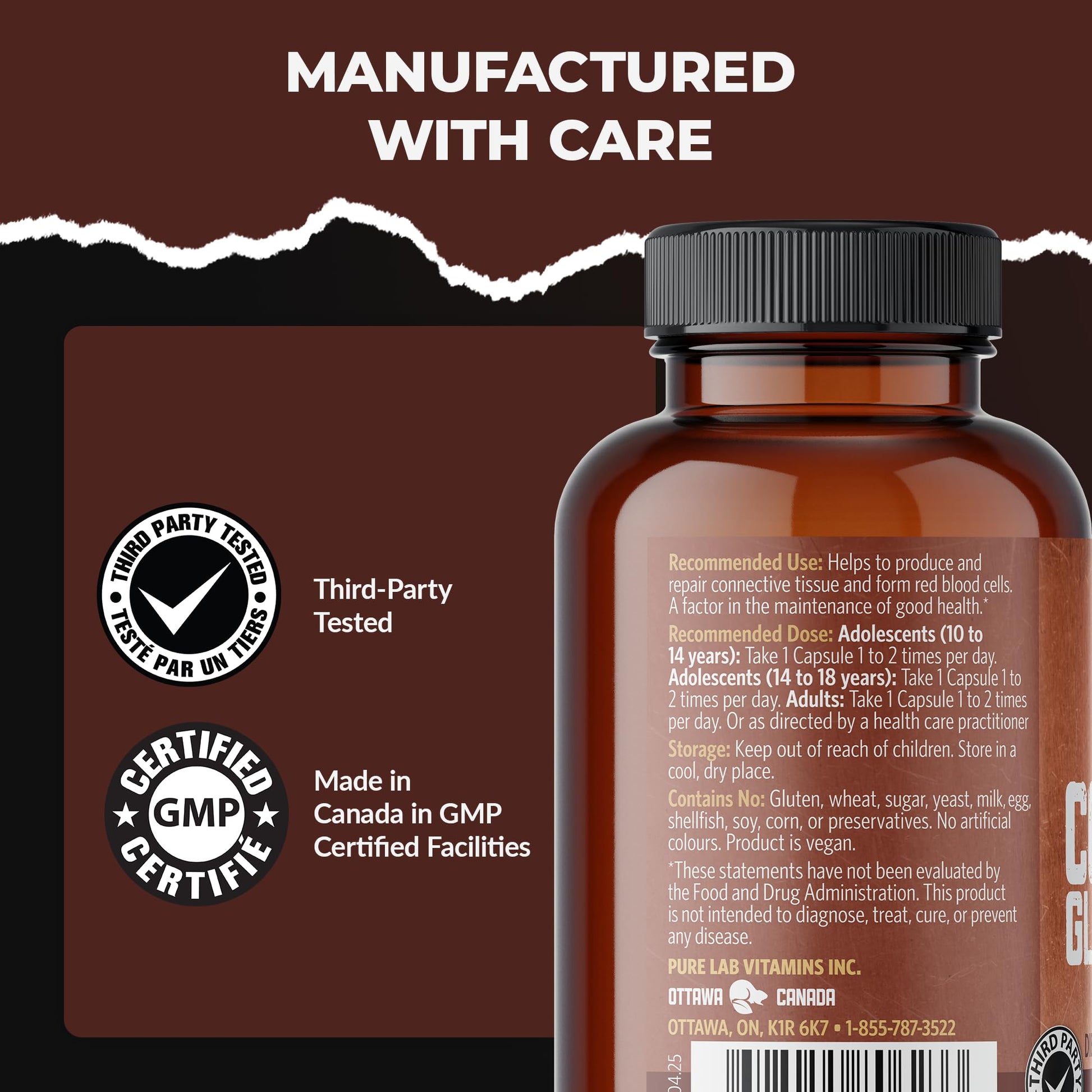 Pure Lab Vitamins Copper Glycinate 1mg - 150 Vegi-caps - Available at All In One Marketplace Canada