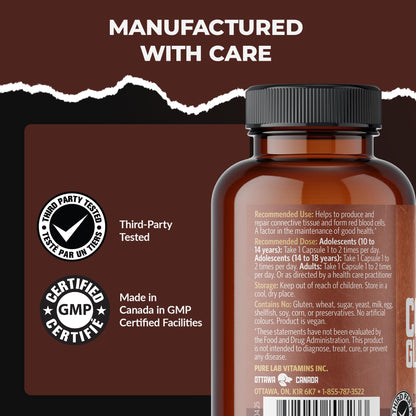 Pure Lab Vitamins Copper Glycinate 1mg - 150 Vegi-caps - Available at All In One Marketplace Canada