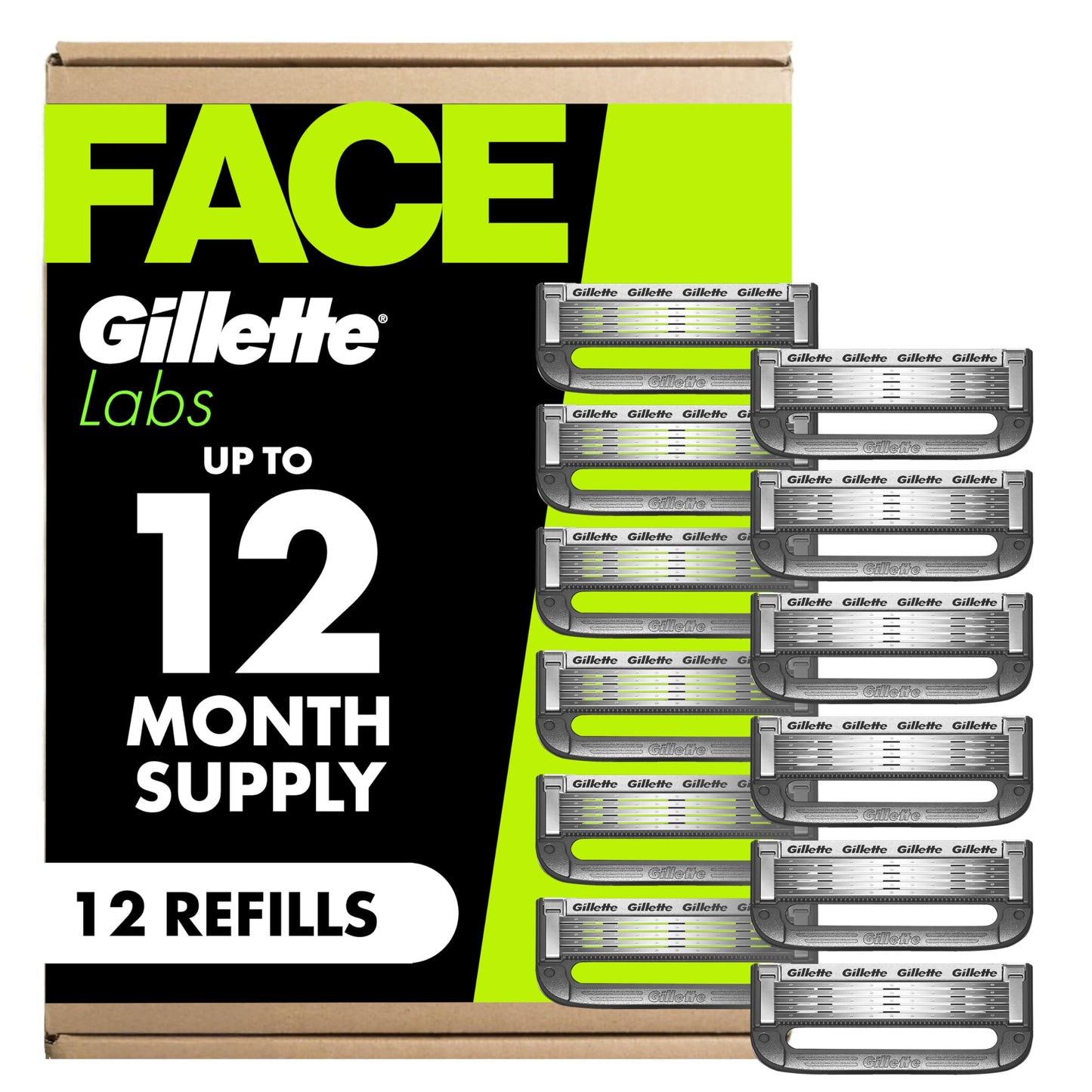 Gillette Labs Razors for Men, Razor Blades Refill, 5-Blade Cartridges, 12 Refills - Available at All In One Marketplace Canada