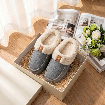 LongBay Women's Felt Sherpa Bedroom Moccasin Slippers (7-8, Gray) 🍁 All In One Marketplace Canada