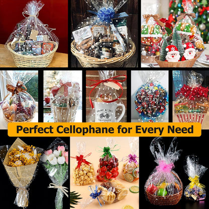 TIMEUPRISE 120 ft Clear Cellophane Wrap Roll (120 Ft x 34 in), 3 Mil Thicken Irregular White Dot Cellophane Gift Wrapping Paper Roll for Flower Bouquet Christmas Gift Baskets Wrap Extra Wide 🍁 All In One Marketplace Canada