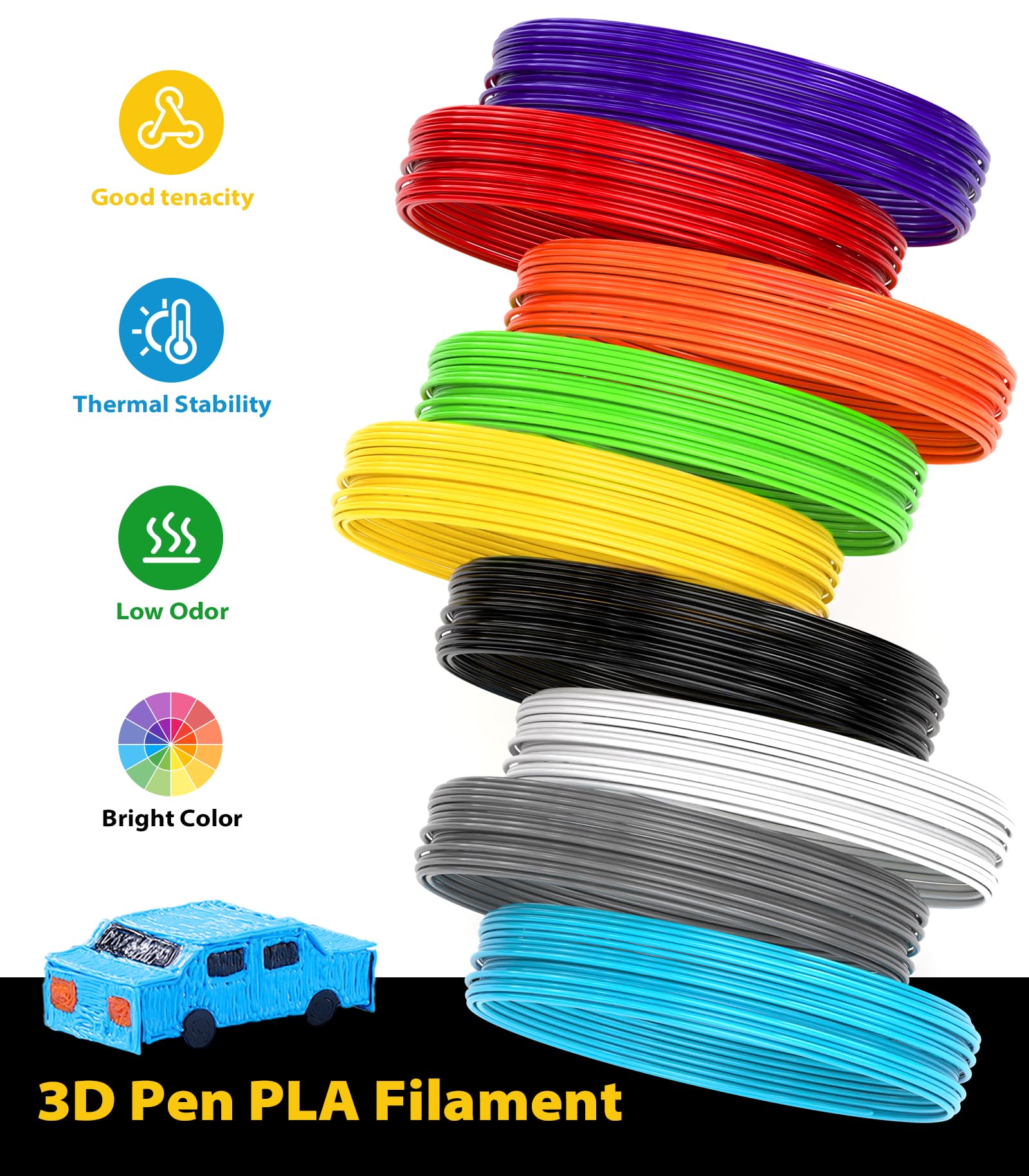 3D Pen Filament Refills 15 Colors, Each Color 16 Feet Total 240 Feet, 1.75 mm Pla Filament Comes with 2 Finger Caps & Copybook,3D Printing Pen Filament Refills Compatible with Mynt3d,scrib3d 3D Pen