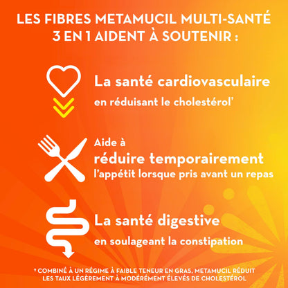 Metamucil Daily Fibre Supplement, Real Sugar, Orange Flavour Psyllium Husk, Multi-Health Benefit Daily Fibre Supplement, Plant-Based, Gluten-Free Powder, 72 Servings
