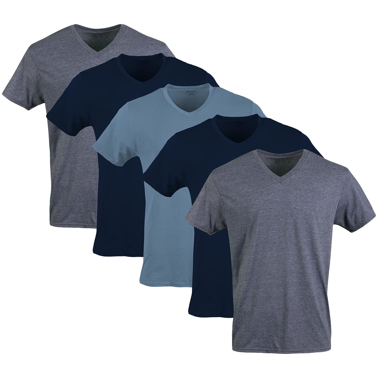 Gildan Men's V-Neck T-Shirts, Multipack, Style G1103, Navy/Heather Navy/Indigo Blue (5-Pack), Large 🍁 All In One Marketplace Canada
