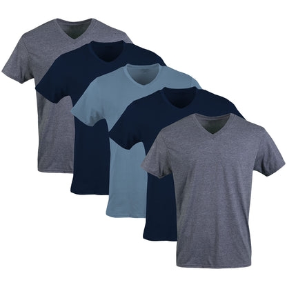 Gildan Men's V-Neck T-Shirts, Multipack, Style G1103, Navy/Heather Navy/Indigo Blue (5-Pack), Large 🍁 All In One Marketplace Canada