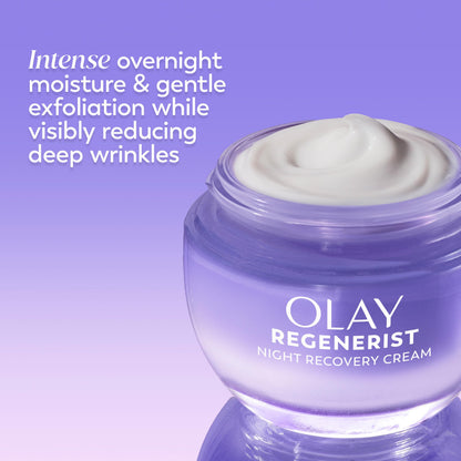 Olay Face Moisturizer, Anti-Aging Night Cream for Women - Fragrance-Free Skin Care, Instant Hydration, Anti-Wrinkle, Reduces Fine Lines, Exfoliates, Smooths Texture - Niacinamide, Amino Pepitde, 50 mL [Packaging may Vary]
