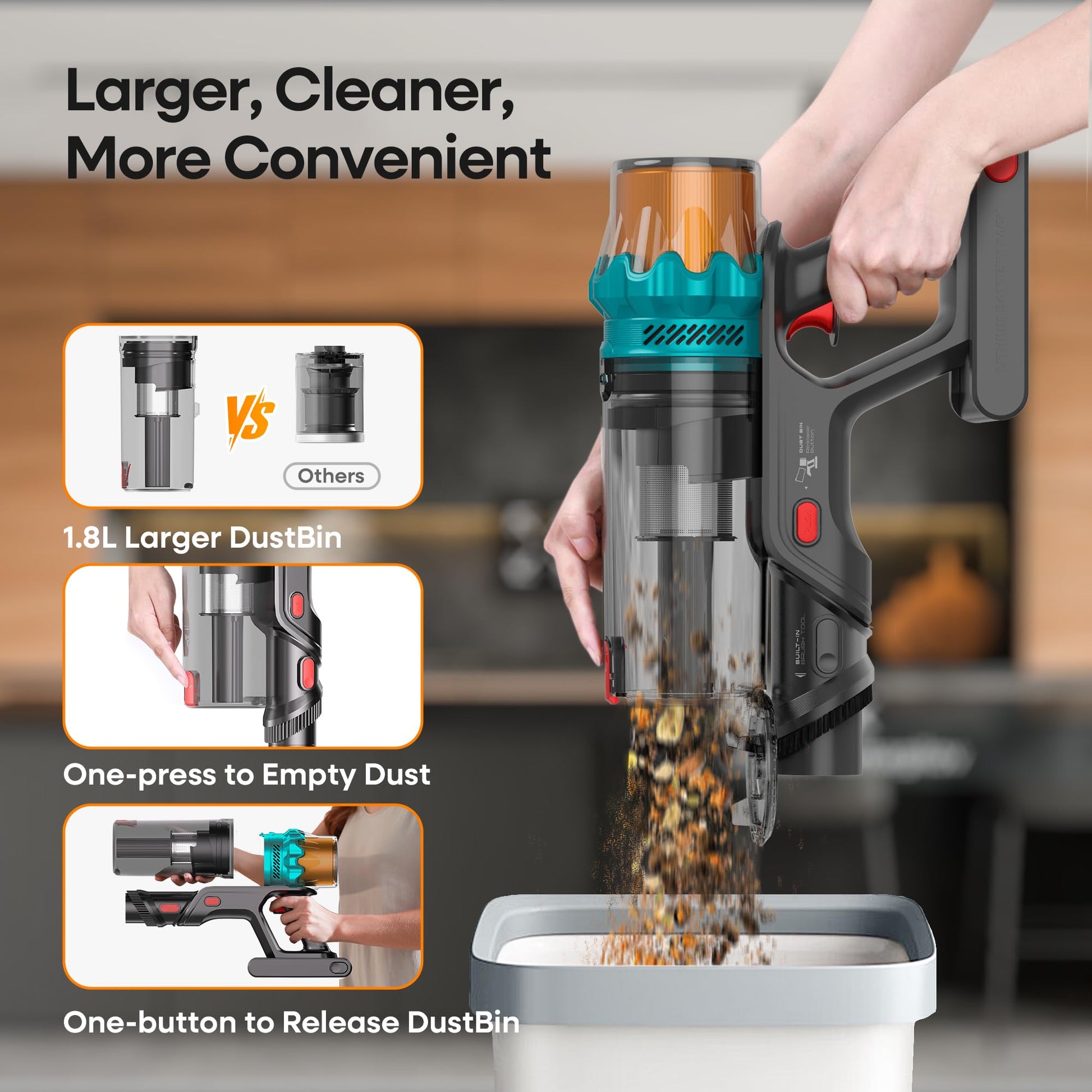 ElecKeys Cordless Vacuum Cleaners, 650W 55KPA Vacuum Cleaners with 70 Mins Runtime, LED Display, Anti-Tangle, Powerful Cordless Stick Vacuum for Home, Pet Hair, Hard Floors, Carpet - Available at All In One Marketplace Canada