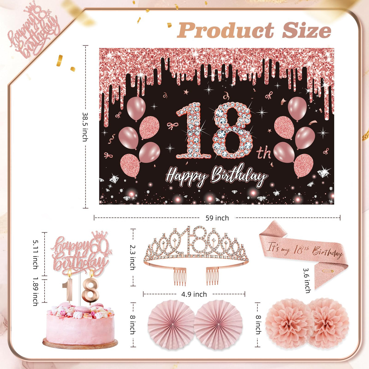 50Pcs 18th Birthday Decorations for Her, Rose Gold&Black Pre-Assembled Set. 🍁 All In One Marketplace Canada