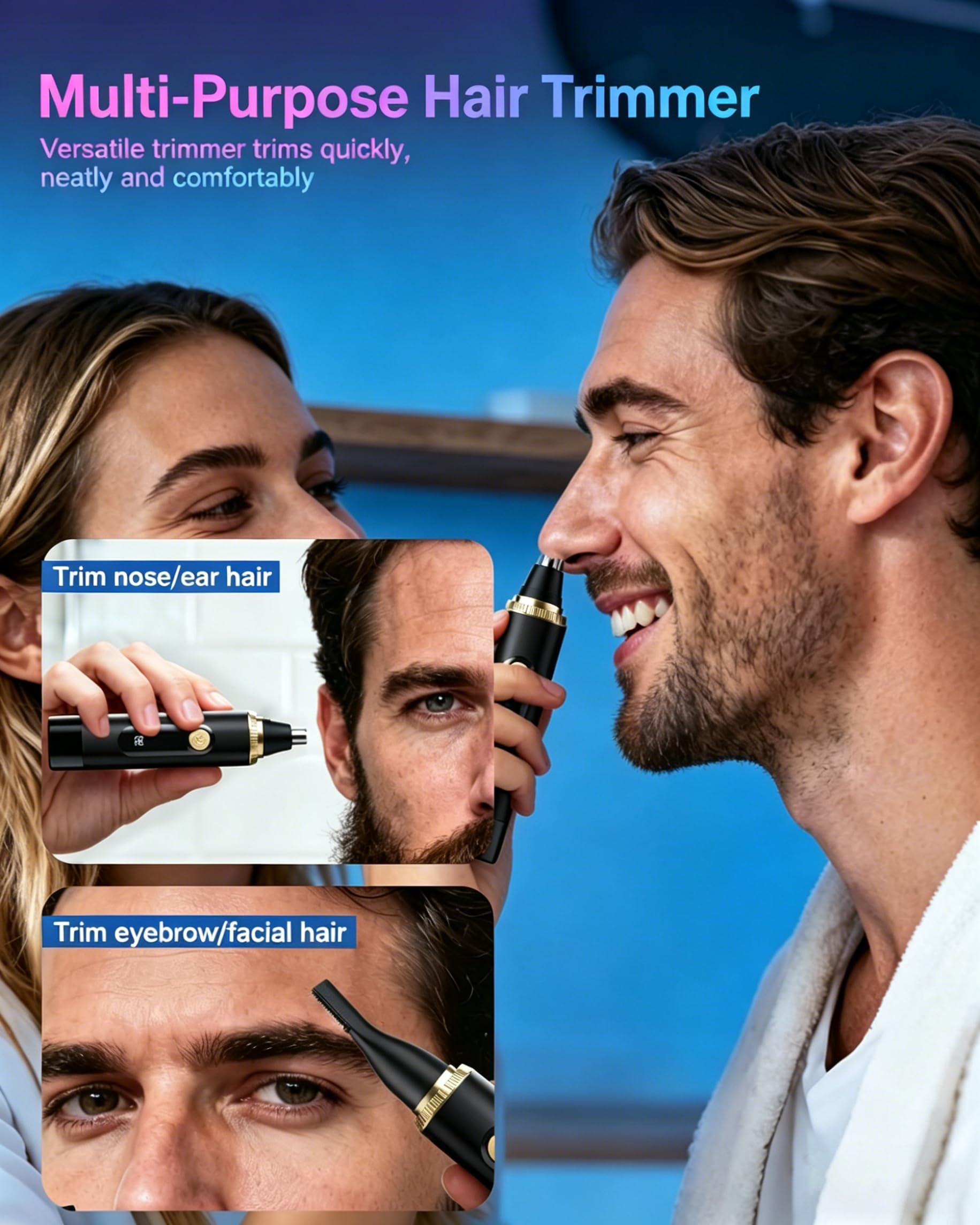Nose Hair Trimmer 2026 Professional Nose Trimmer for Men and Women, Painless IPX7 Waterproof Eyebrow & Facial Hair Removal,USB Rechargeable with LED Display Dual-Edge Blades, Black - Available at All In One Marketplace Canada
