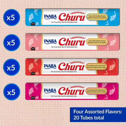 INABA Churu Cat Treats Lickable Tubes, Tuna Seafood Variety, 20ct