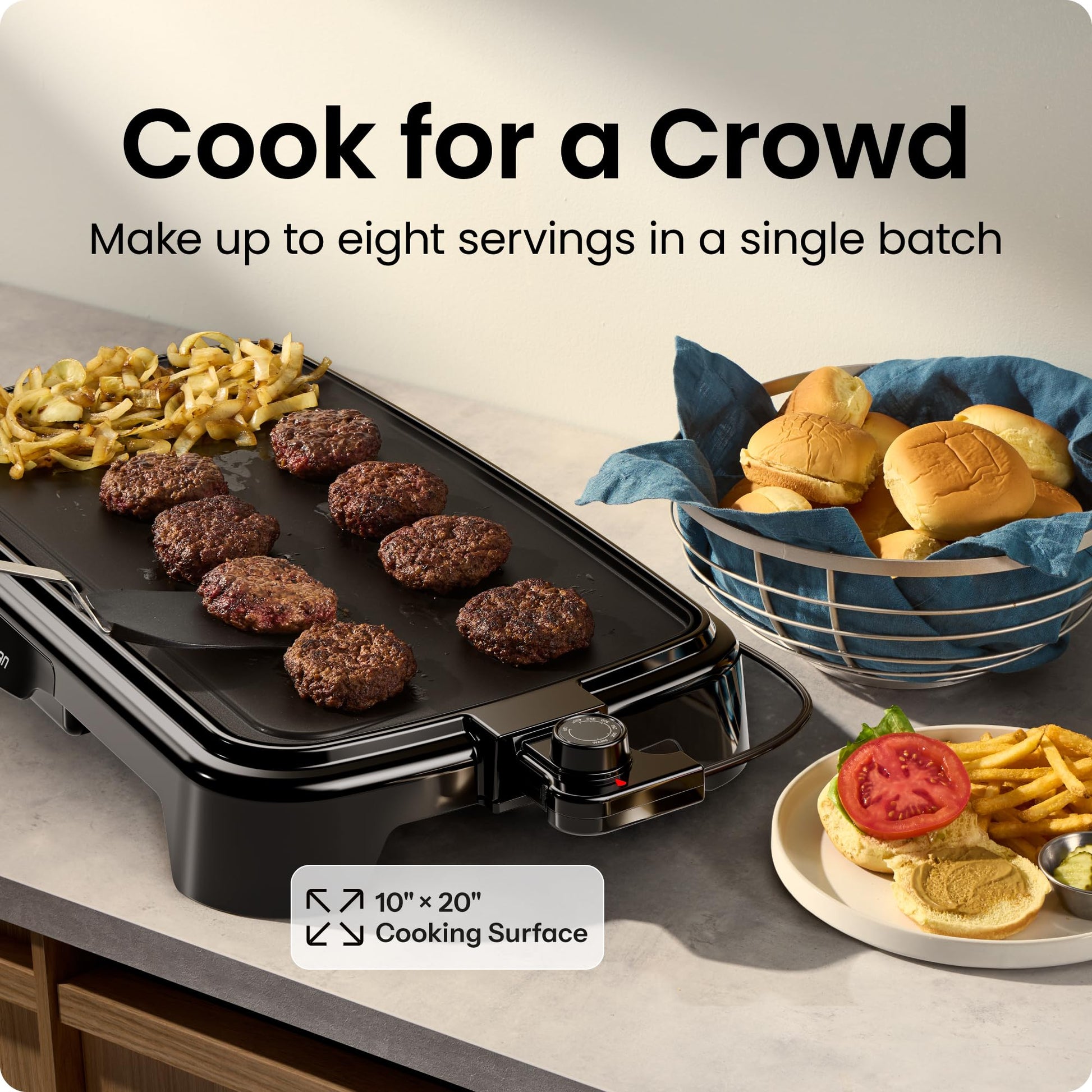 Chefman XL Electric Griddle with Removable Temperature Control, Immersible Flat Top Grill, Burger, Eggs, Pancake Griddle, Nonstick Extra Large Cooking Surface, Slide Out Drip Tray, 25 x 51 CM - Available at All In One Marketplace Canada