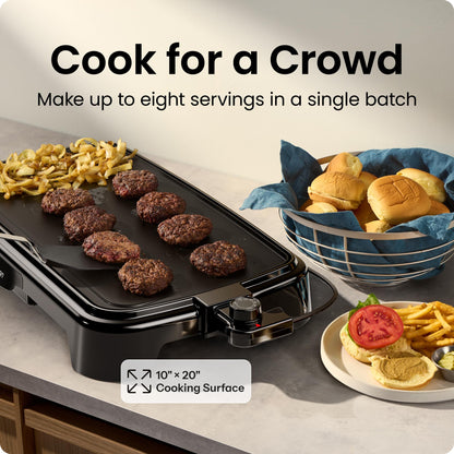 Chefman XL Electric Griddle with Removable Temperature Control, Immersible Flat Top Grill, Burger, Eggs, Pancake Griddle, Nonstick Extra Large Cooking Surface, Slide Out Drip Tray, 25 x 51 CM - Available at All In One Marketplace Canada