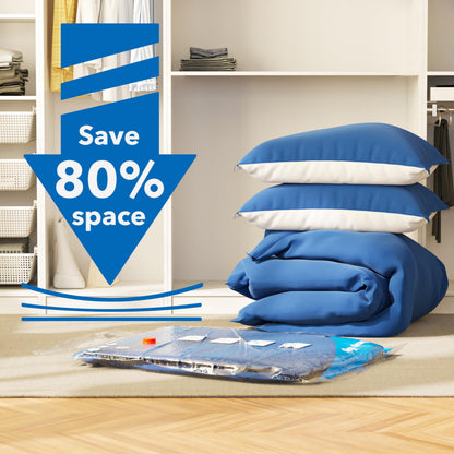 Vacuum Storage Bags 6 Large, Space Saver Sealer Bags, Airtight Compression Bags for Clothes, Pillows, Comforters, Blankets, Bedding