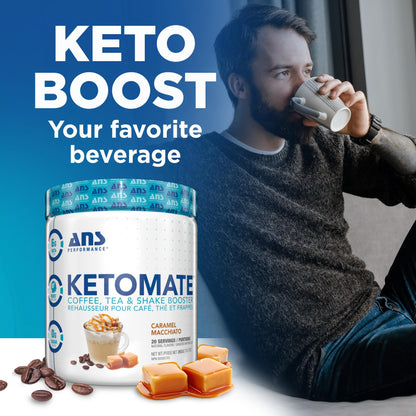 ANS Performance Ketomate Coffee Creamer with MCT Oil Powder – Caramel Macchiato, Sugar-Free, Keto-Friendly Beverage Mix, 20 Servings (293g / 10.3 oz)