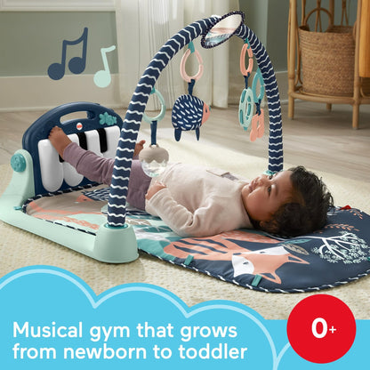 Fisher-Price Baby Playmat Kick & Play Piano Gym with Musical and Sensory Toys for Newborn to Toddler, Navy Fawn