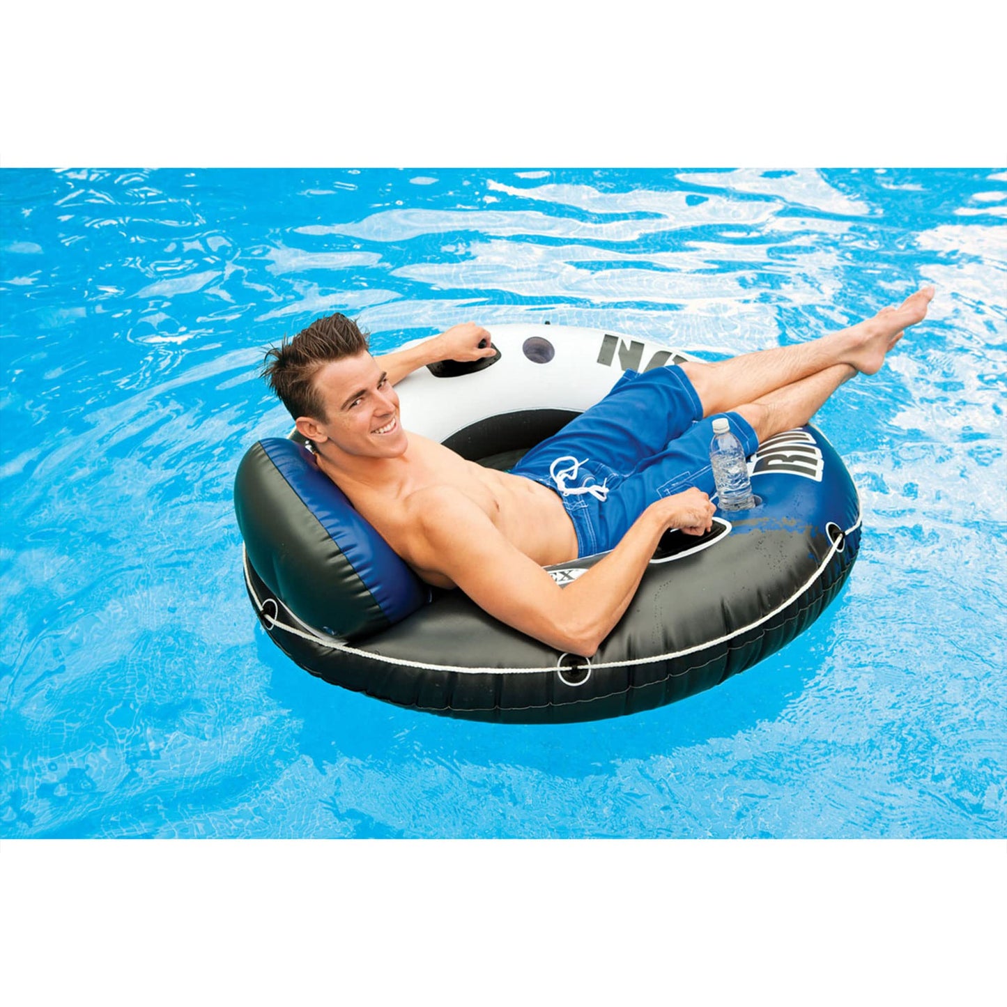 INTEX 58825EP River Run 1 Inflatable Floating Lounge: Comfortable Backrest – Built-in Cup Holders – Durable Grab Handles – All Around Grab Rope – 220lb Weight Capacity– Blue 🍁 All In One Marketplace Canada