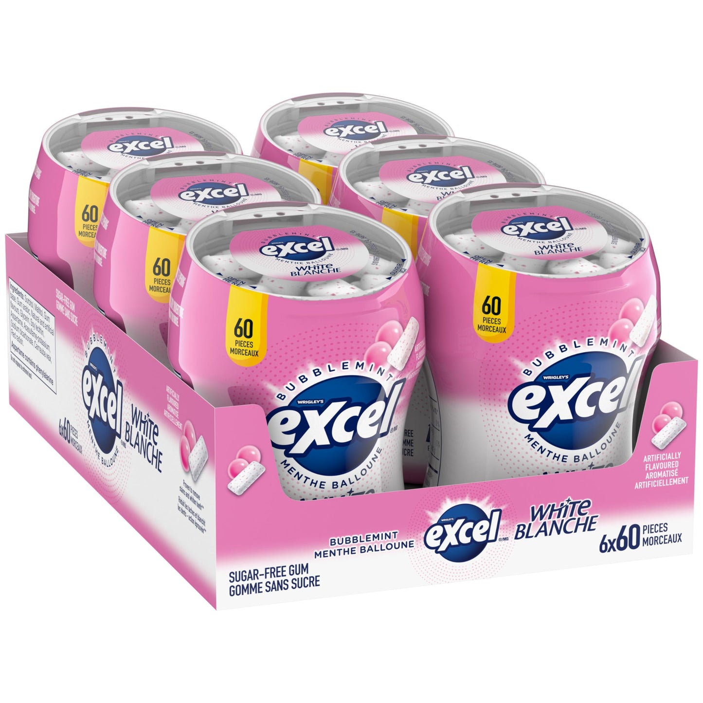 EXCEL White, Bubblemint Flavoured Sugar Free Chewing Gum, 60 Pieces, 6 Bottles - Available at All In One Marketplace Canada