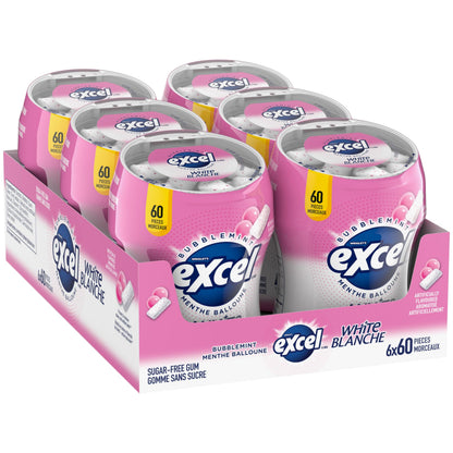EXCEL White, Bubblemint Flavoured Sugar Free Chewing Gum, 60 Pieces, 6 Bottles - Available at All In One Marketplace Canada