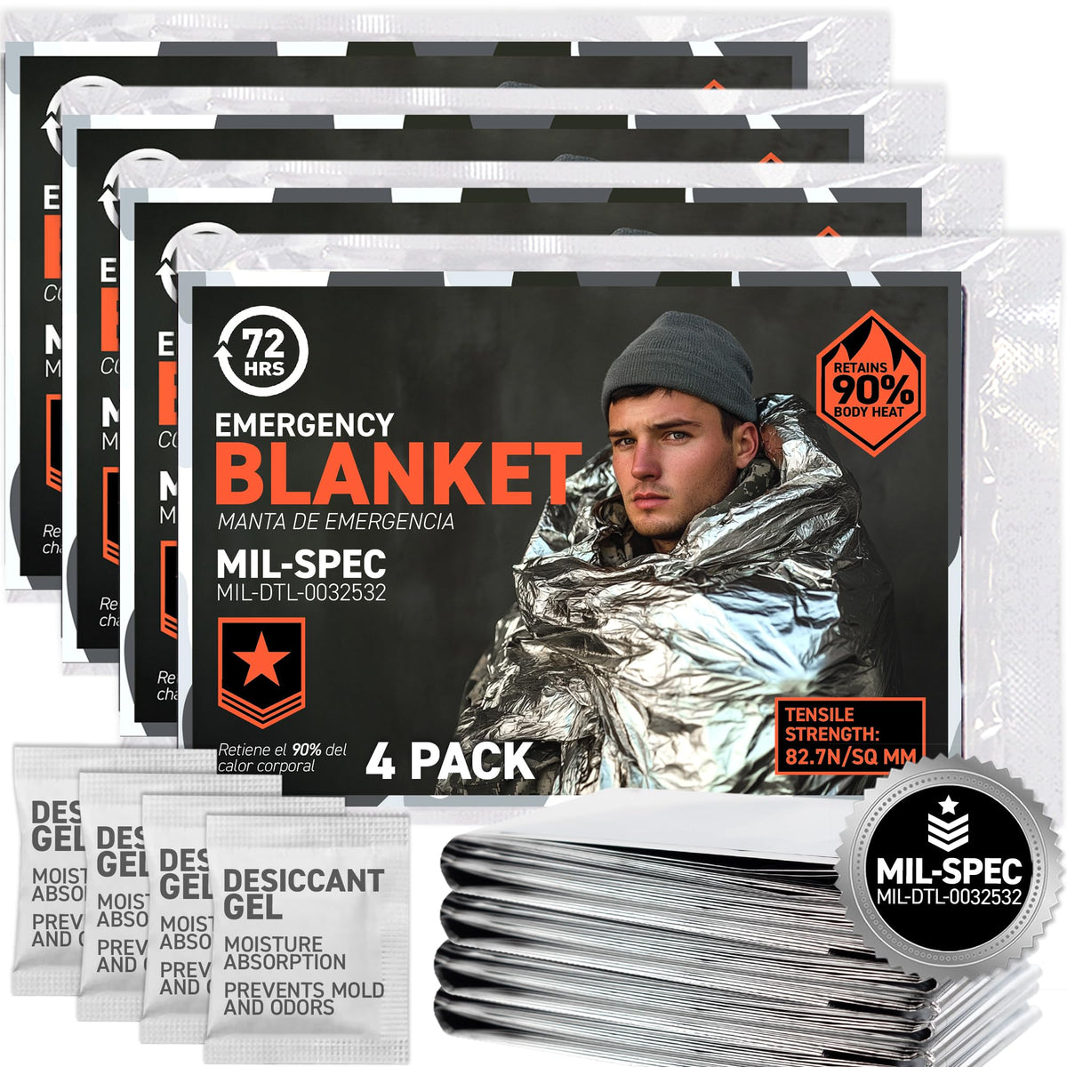 72HRS MIL-SPEC Emergency Thermal Mylar Blanket (137 × 224 cm, Pack of 4) 🍁 All In One Marketplace Canada