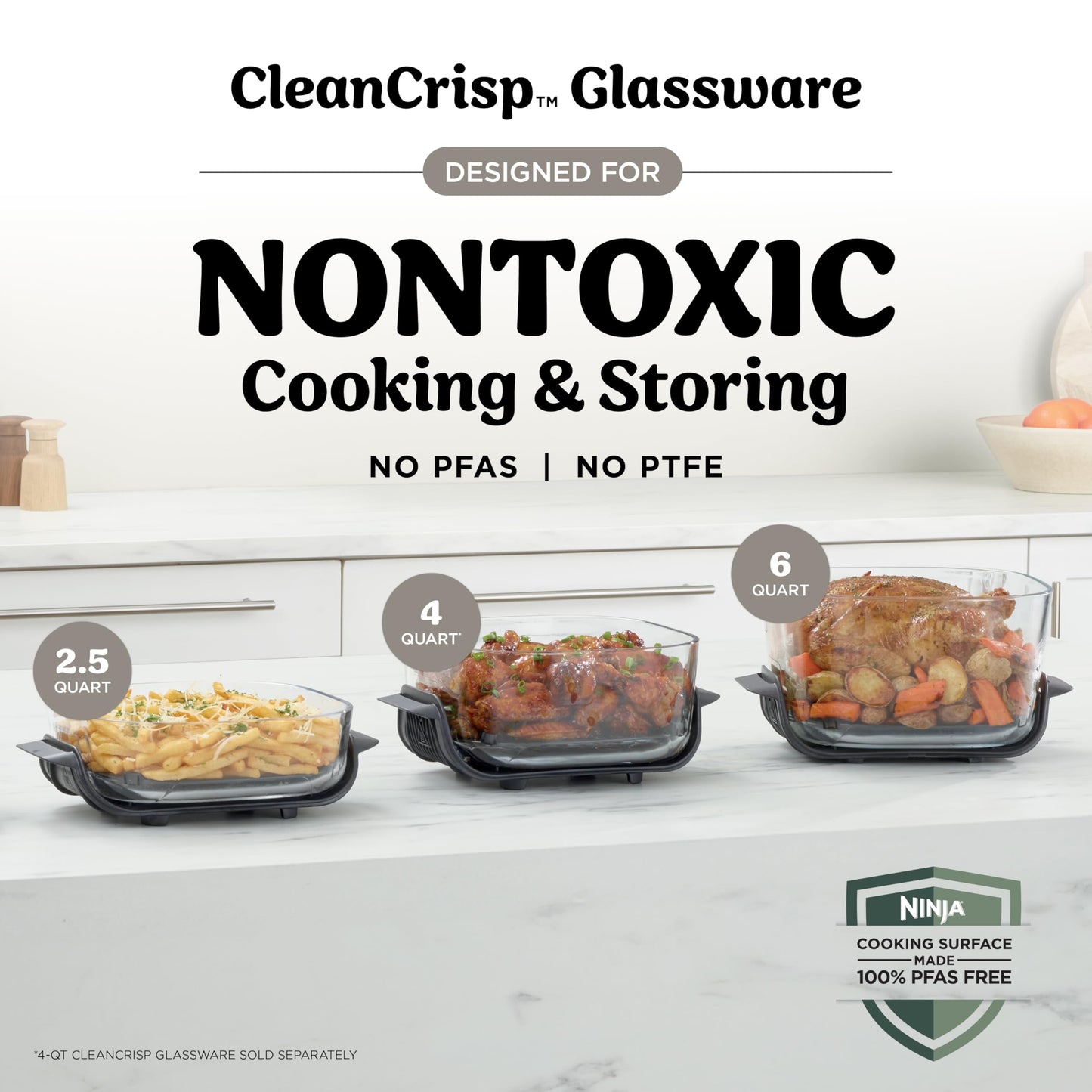 Ninja Crispi Pro 6-in-1 Glass Air Fryer | 6qt & 2.5qt Glass Containers with Storage Lids | Non-Toxic | Meal Prep, Microwave, Freezer & Dishwasher Safe | Air Fry, Bake & More | Bone | AS101CLG - Available at All In One Marketplace Canada