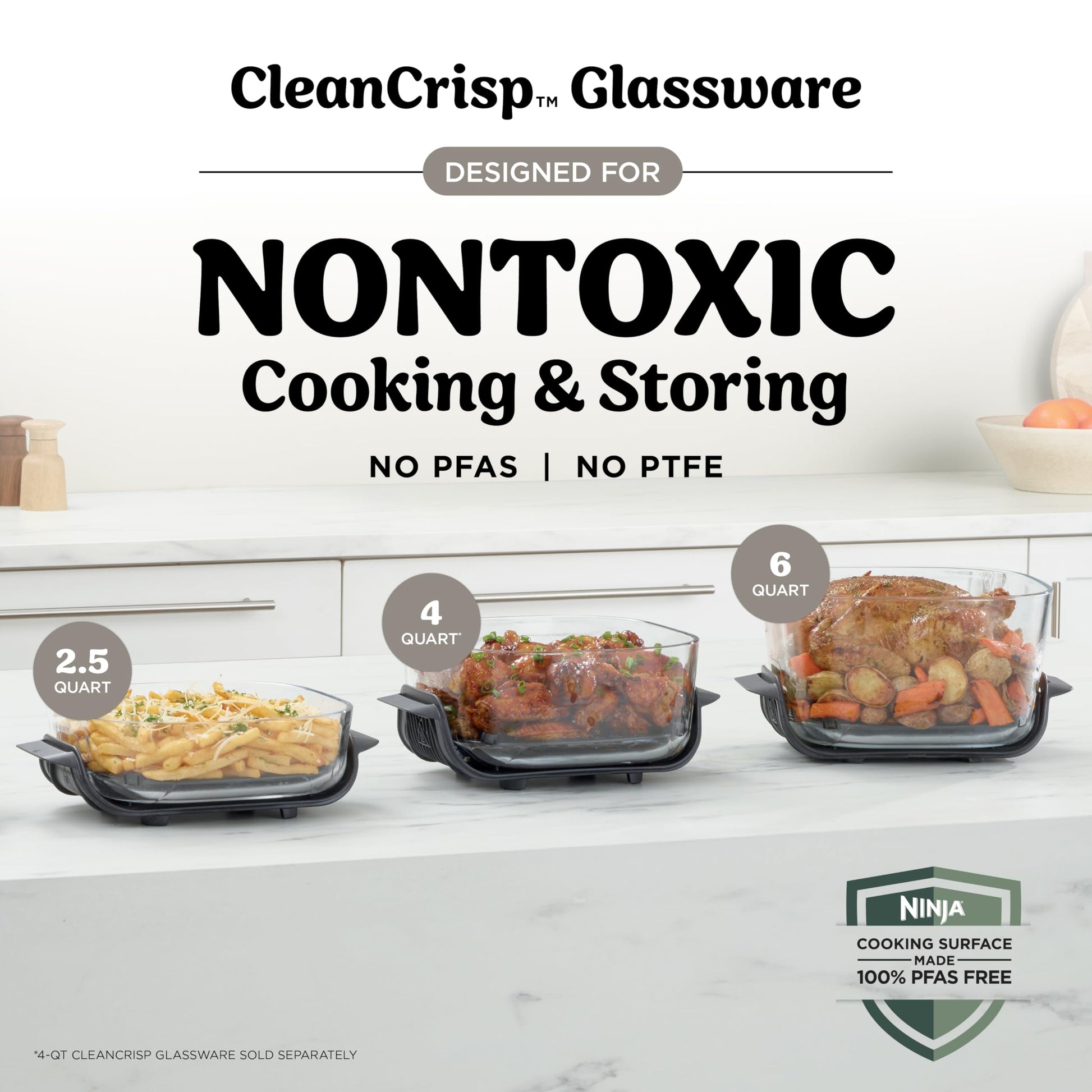 Ninja Crispi Pro 6-in-1 Glass Air Fryer | 6qt & 2.5qt Glass Containers with Storage Lids | Non-Toxic | Meal Prep, Microwave, Freezer & Dishwasher Safe | Air Fry, Bake & More | Bone | AS101CLG - Available at All In One Marketplace Canada