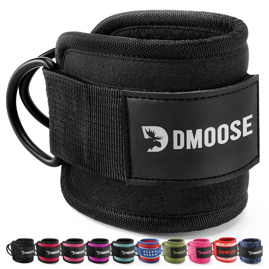 DMoose Ankle Straps for Cable Machines for Kickbacks, Glute Workouts, Leg Extensions, Curls, and Hip Abductors for Men and Women, Adjustable Ankle Strap with Double D-Rings and Neoprene Support