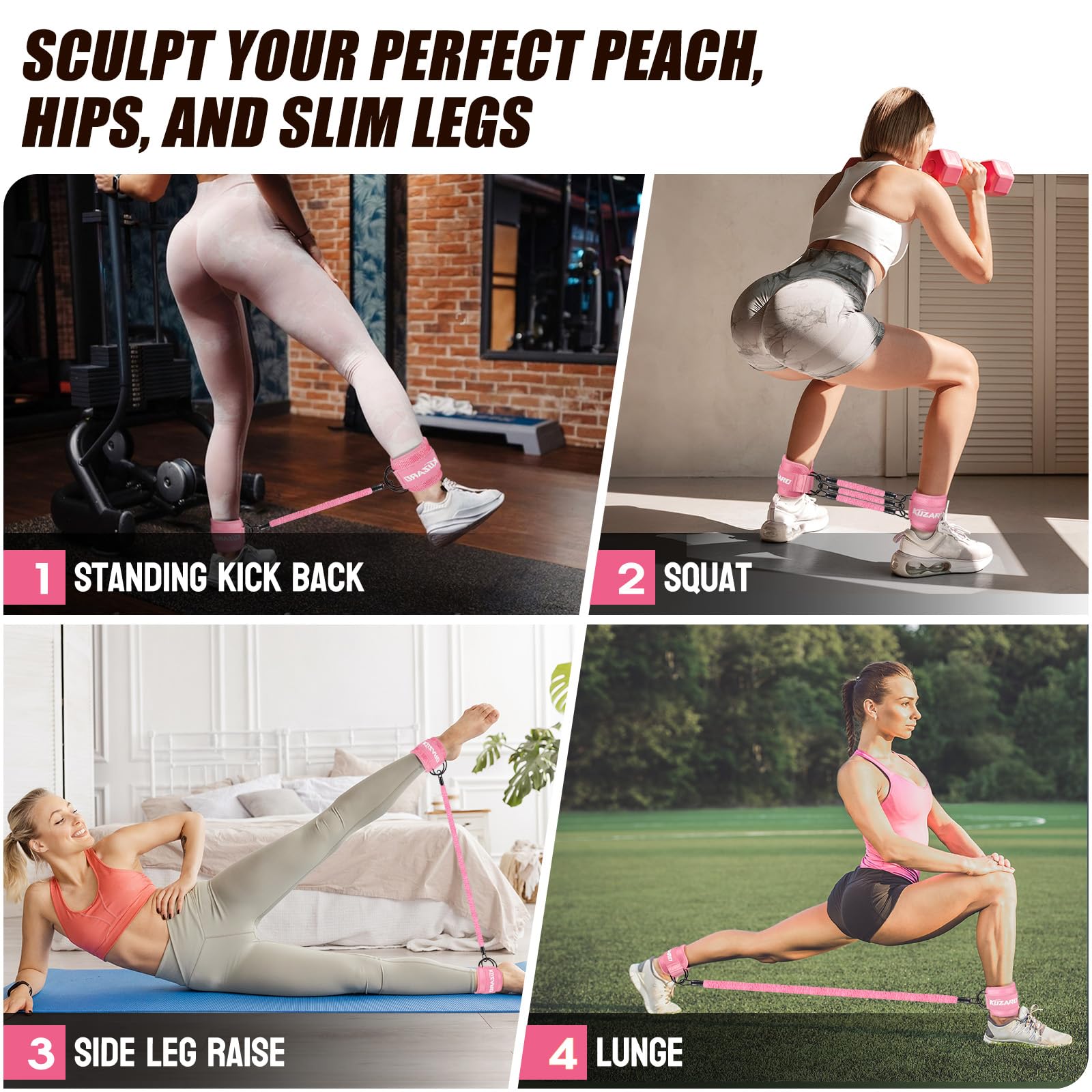 Resistance Bands with Ankle Straps, Ankle Weights Bands for Working Out, Exercise Band for Women Leg and Glute, Booty Workout Equipment for Kickbacks,Butt and Hip Training, Home Gym Fitness Equipment