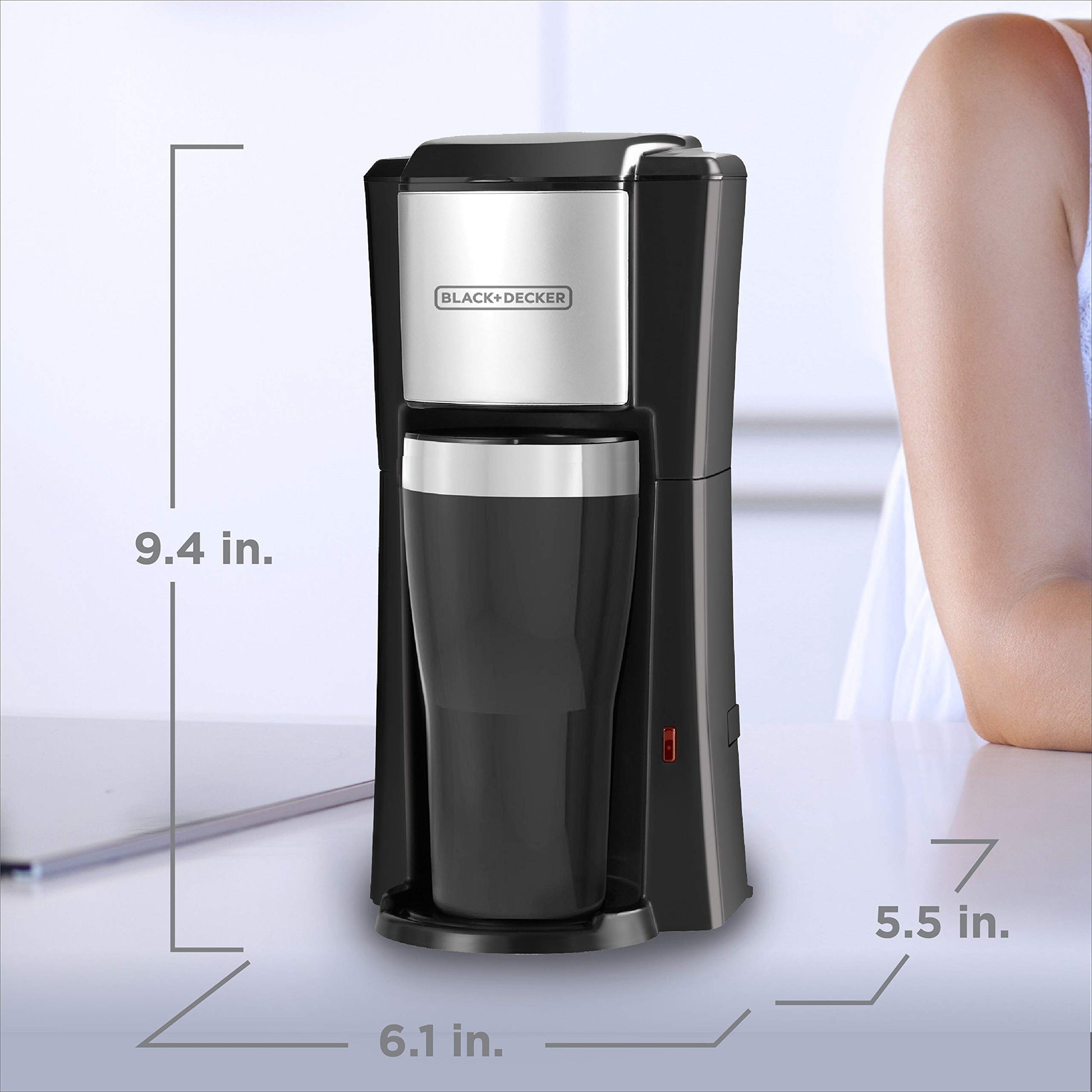 BLACK+DECKER Single Serve Coffee Maker, Includes One Dishwasher Safe Travel Mug (16oz), CM618C Black - Available at All In One Marketplace Canada