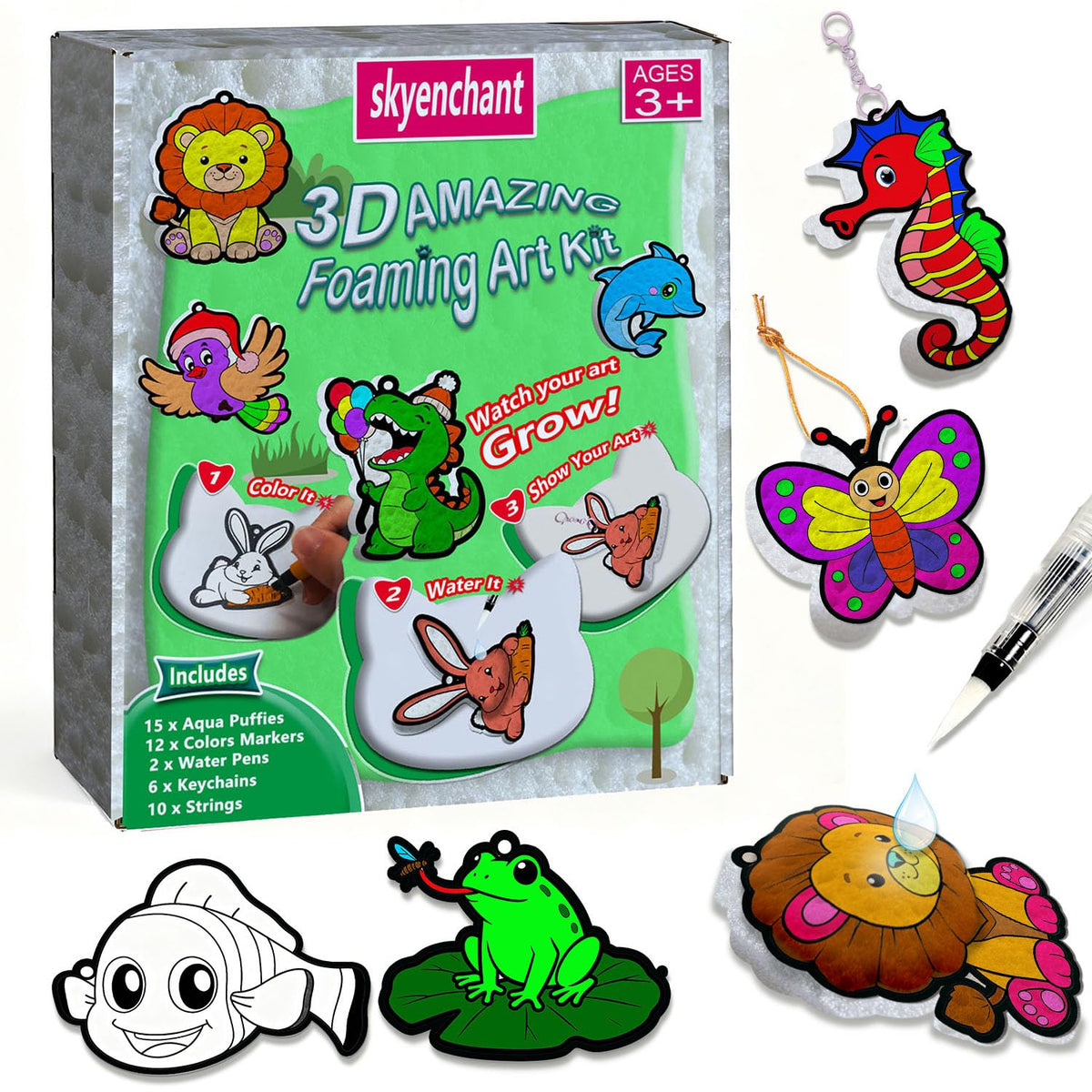 skyenchant Aqua 3D Puffy Art Kit for Kids, Paint by Number Craft with Inflatable Animals, Creative Gift for Girls & Boys Ages 4-10, Christmas Birthday Stocking Stuffer (Animal World) 🍁 All In One Marketplace Canada