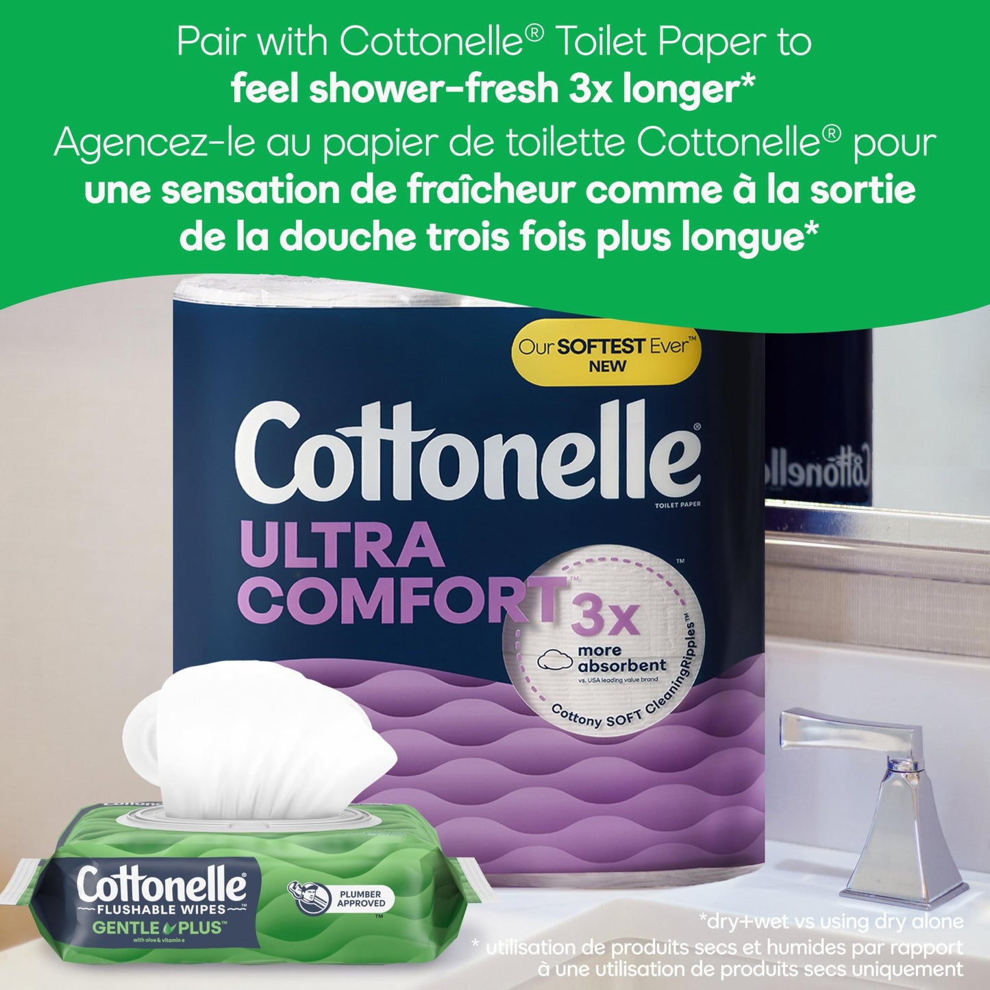 Cottonelle GentlePlus Flushable Wet Wipes with Aloe & Vitamin E, Adult Wet Wipes, 8 Flip-Top Packs, 42 Wipes per Pack (336 Total Flushable Wipes)