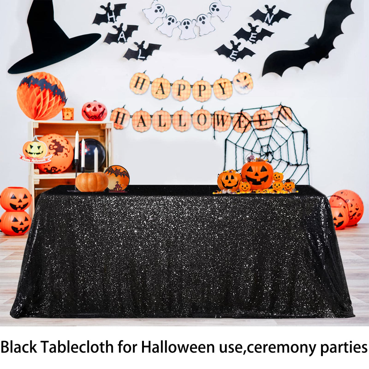 B-Cool 60x102-inch Black Sequin Table Linens Halloween Tablecloth Seamless Glitter Tablecloth Wedding Sequin Tablecloth
