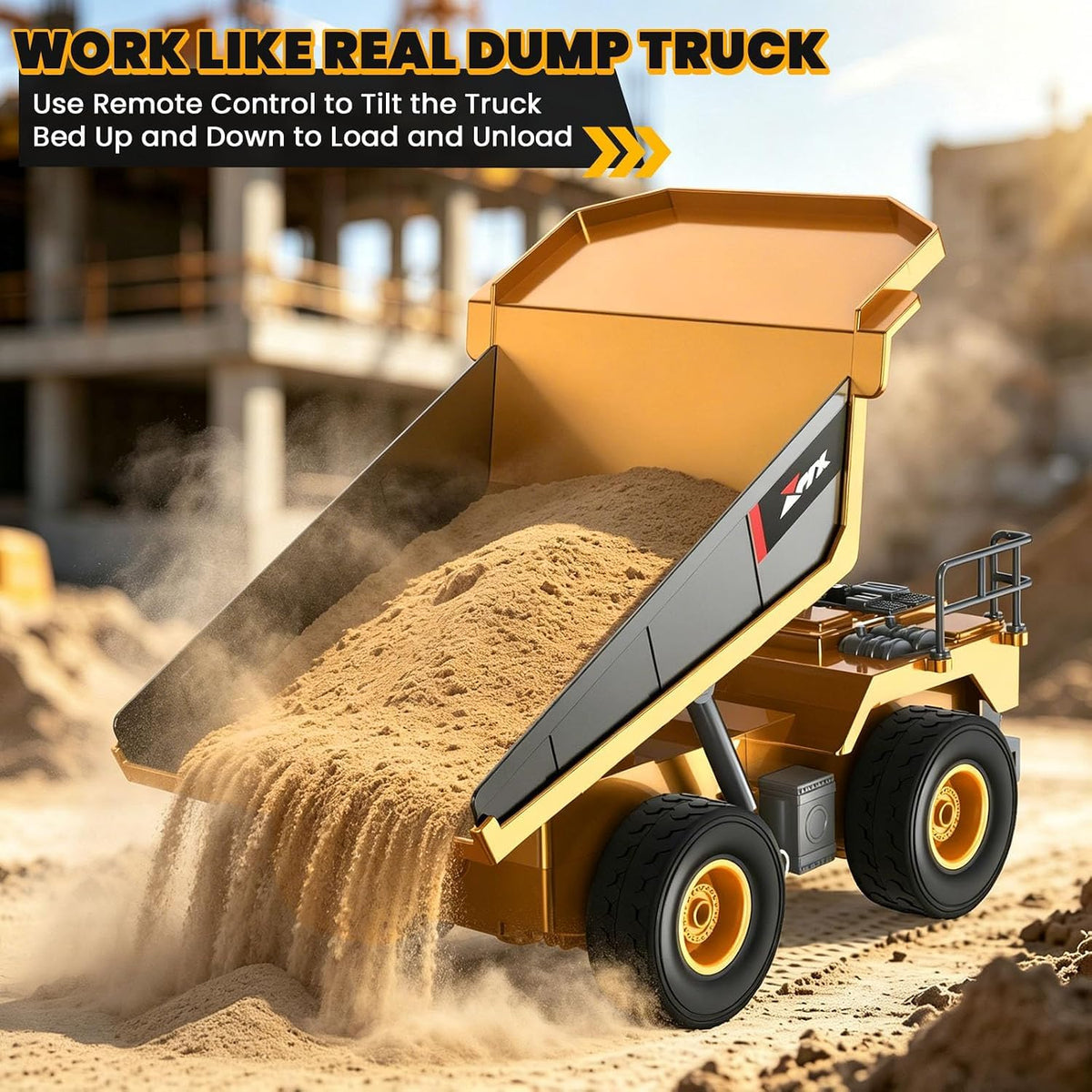GraceDuck Remote Control Heavy Duty Metal Dump Truck Toys for Boys, 2.4GHz RC Truck with Alloy Bed Sound Light, RC Construction Vehicle Toys for Boys 4 5 6 7 8 Year Old Boys Gift Christmas 🍁 All In One Marketplace Canada