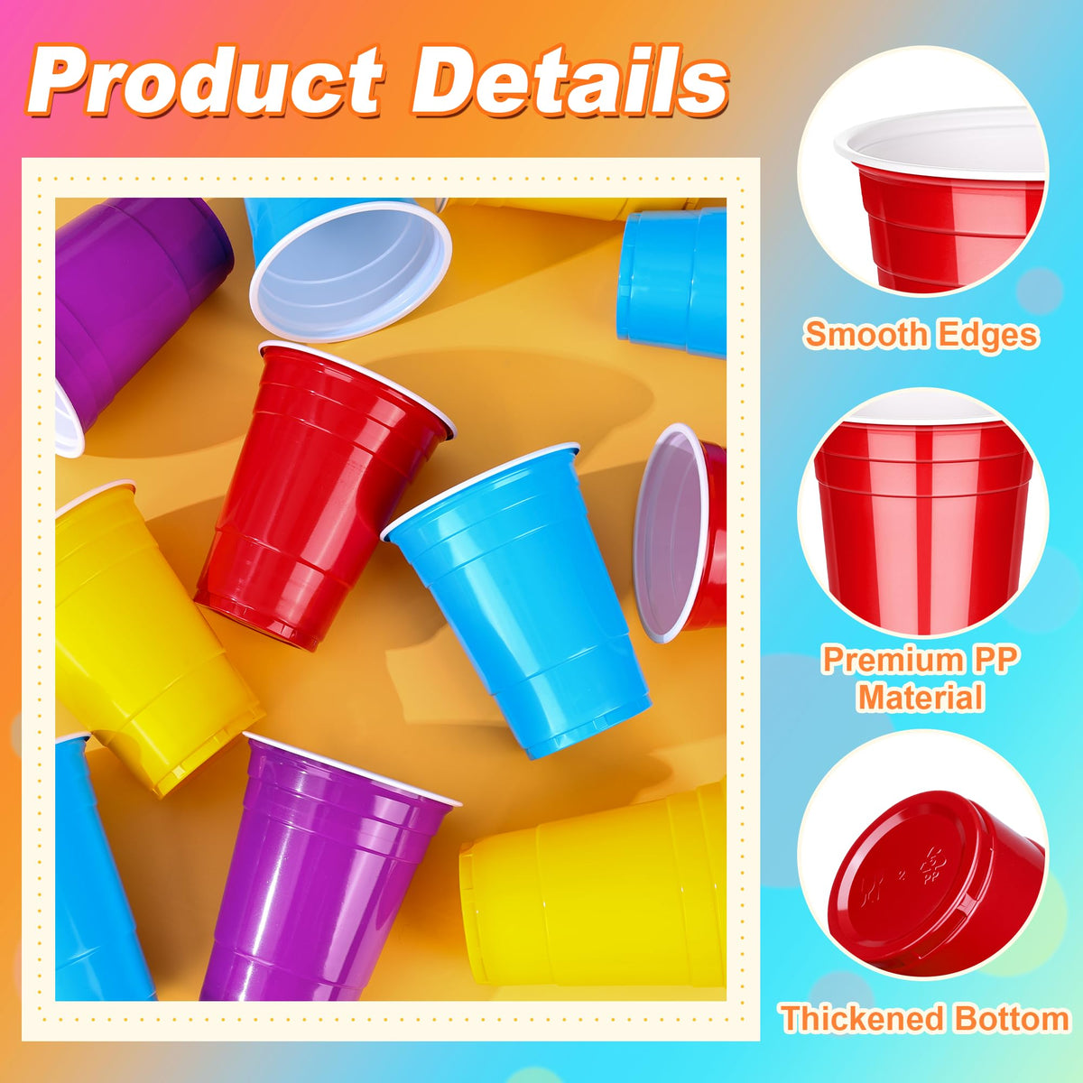 100 Pcs 16 Oz Disposable Plastic Cups, 4Color Party Drinking Cup for Picnic 🍁 All In One Marketplace Canada