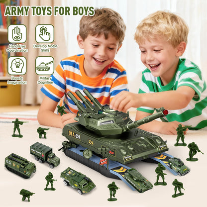 Army Tank Toys for Boys 3 4 5 6 7 8 Years Old, Military Toys Playset with 6 Mini Die-Cast Cars Helicopter & 10 Army Men Toy Soldiers, Kids Christmas Birthday Gifts Present for Boys Age 3+ 🍁 All In One Marketplace Canada