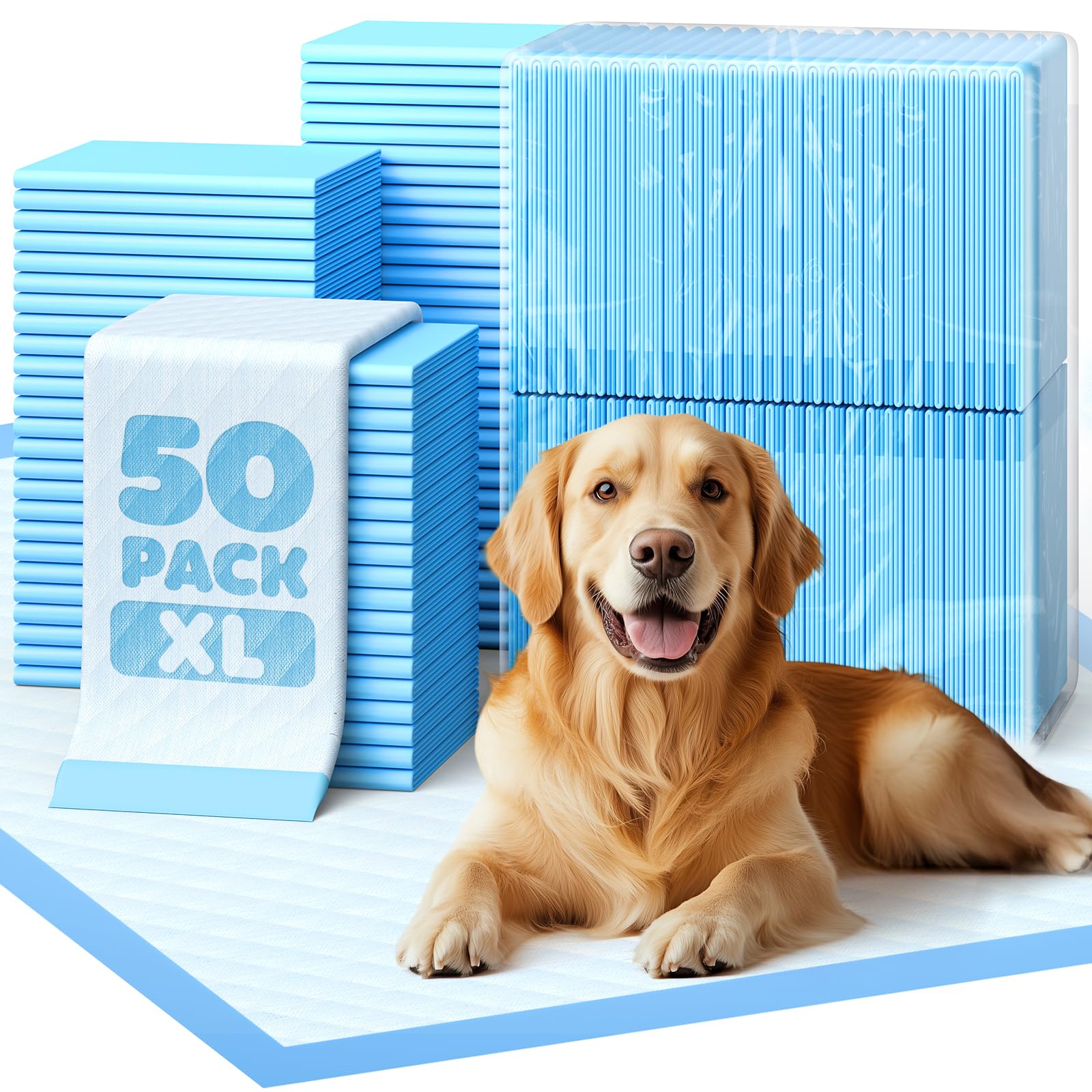 Powools 50-Pack X-Larg Puppy Pads - 34" x 28" Extra Large Pee Pads for Dogs with 6-Layer Leakproof Protection, Quick-Dry and Disposable Dog Pads with High Absorbency for Easy Potty Training - Available at All In One Marketplace Canada