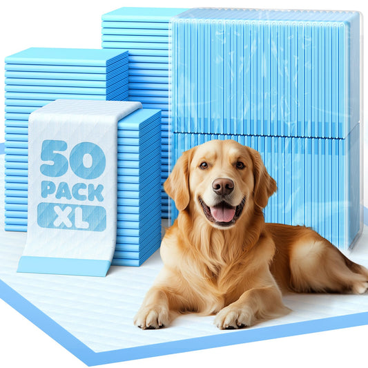 Powools 50-Pack X-Larg Puppy Pads - 34" x 28" Extra Large Pee Pads for Dogs with 6-Layer Leakproof Protection, Quick-Dry and Disposable Dog Pads with High Absorbency for Easy Potty Training - Available at All In One Marketplace Canada