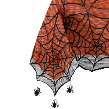 Elrene Home Fashions Crawling Halloween Spider Lace Lined Tablecloth, Black/Orange, 60" x 84" (Tablecloth)