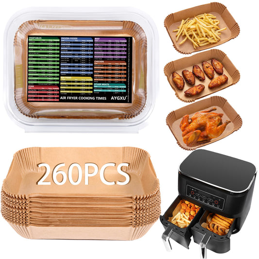 AYGXU Air Fryer Paper Liners, 260 Disposable Parchment Paper Liners, 8.6''*5.5'', Rectangle,Food Grade and Baking Waterproof Oil Proof, Roasting