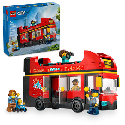 LEGO City Red Double-Decker Sightseeing Bus Toy Vehicle Set, Birthday Gift for 7 Year Olds, London Bus, for Kids, Double-Decker Bus Toy, 5 Characters Including a Baby and Stroller, 60407 LEGO