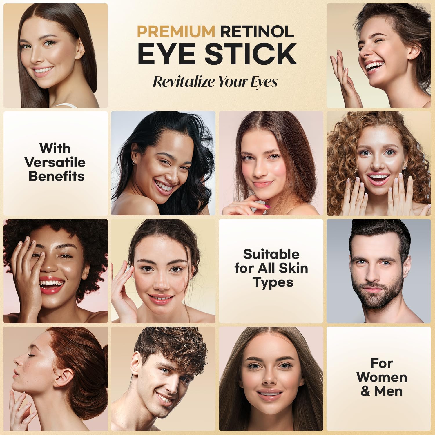 Retinol Eye Stick With Collagen, Hyaluronic Acid For Dark Circle, Wrinkles in 3-4 Weeks, Under Eye Cream Anti Aging, For Puffiness and Bags Reduces Fine Lines (Retinol Premium Gold Edition 3g) - Available at All In One Marketplace Canada