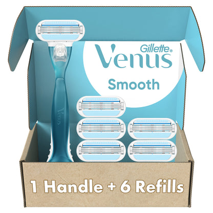 Gillette Venus Razors Women, Smooth Razors, 1 Handle + 6 Razor Blade Refills