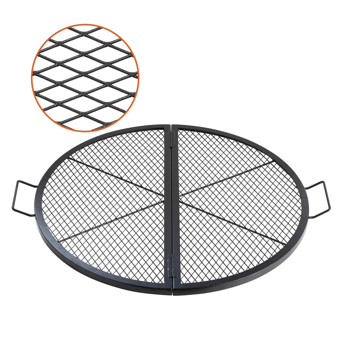 VEVOR X-Marks Fire Pit Grill Grate, Foldable Round Cooking Grate, Heavy Duty Steel Campfire BBQ Grill Grid with Handle and Support X Wire, Portable Camping Cookware for Outside Party, 36 Inch Black VEVOR