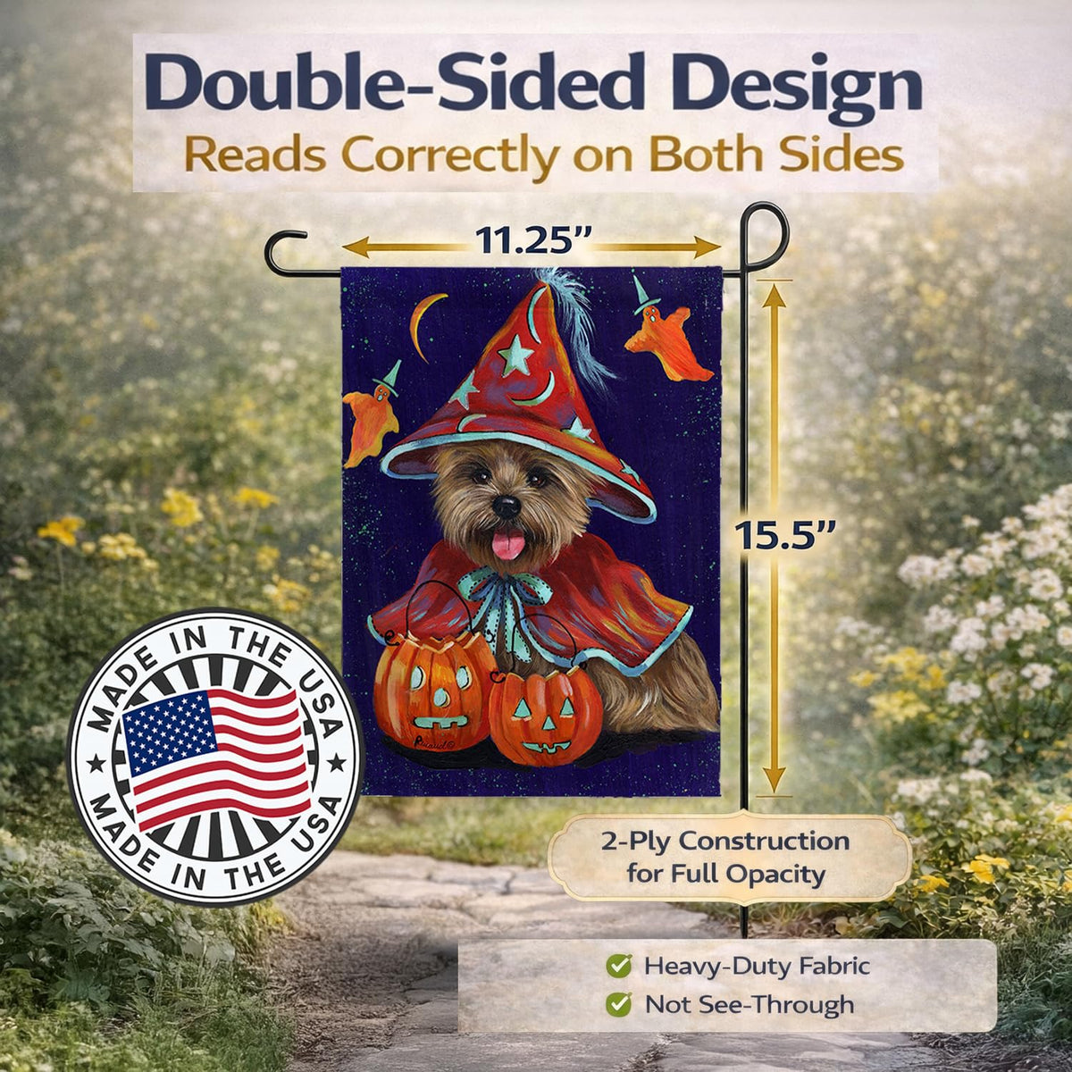 Drapeau de jardin extérieur Caroline's Treasures PPP3061GF Cairn Terrier sorcière d'Halloween, multicolore