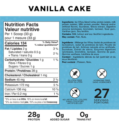 Revolution Nutrition Iso Whey Protein Powder - 100% Isolate, 28g Per Serving, Vanilla Cake Flavor, 2 Pound (27 Servings)