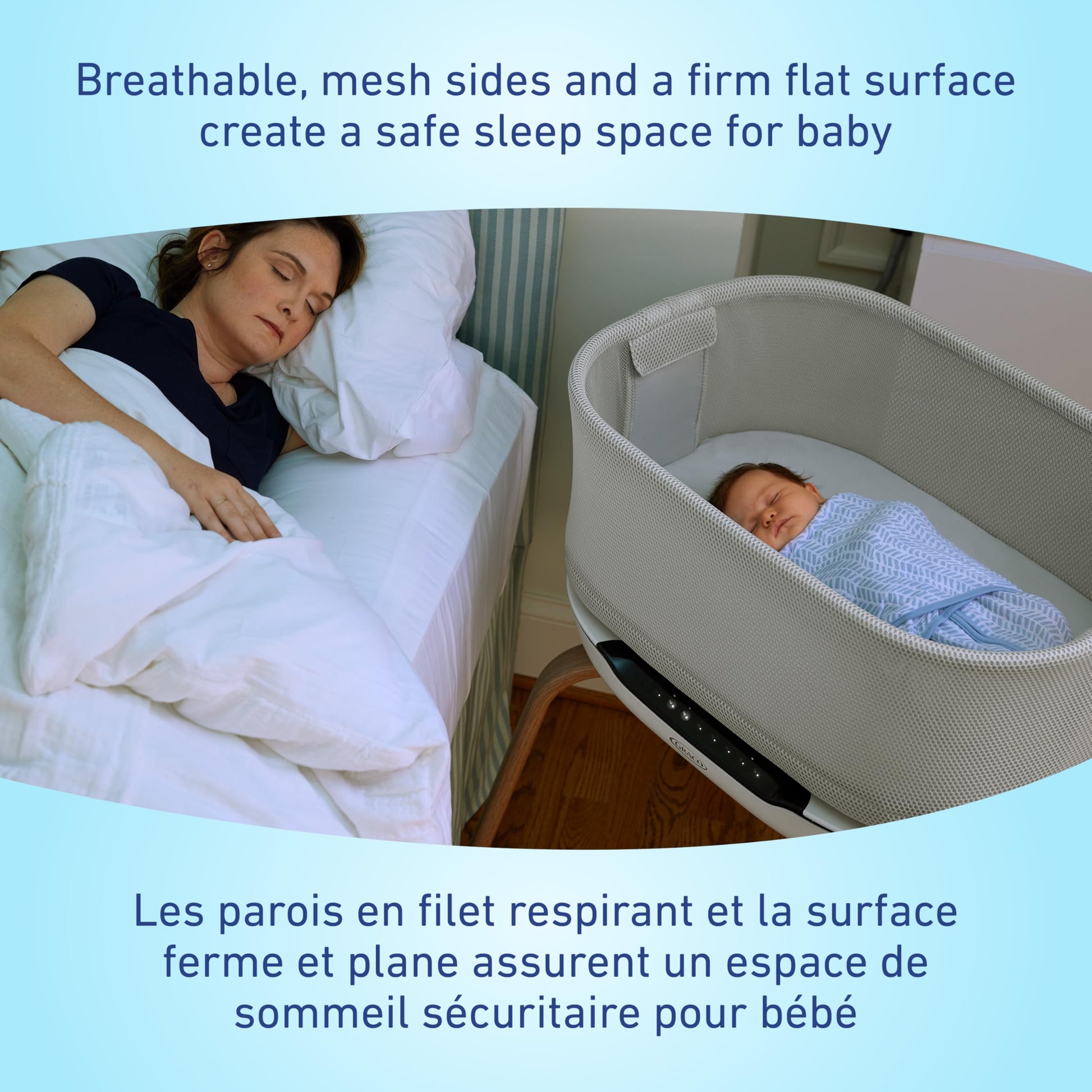 Graco SmartSense Soothing Baby Bassinet & Rocker with Cry Detection Technology, Includes 100% Organic Cotton Sheet, Luna Graco
