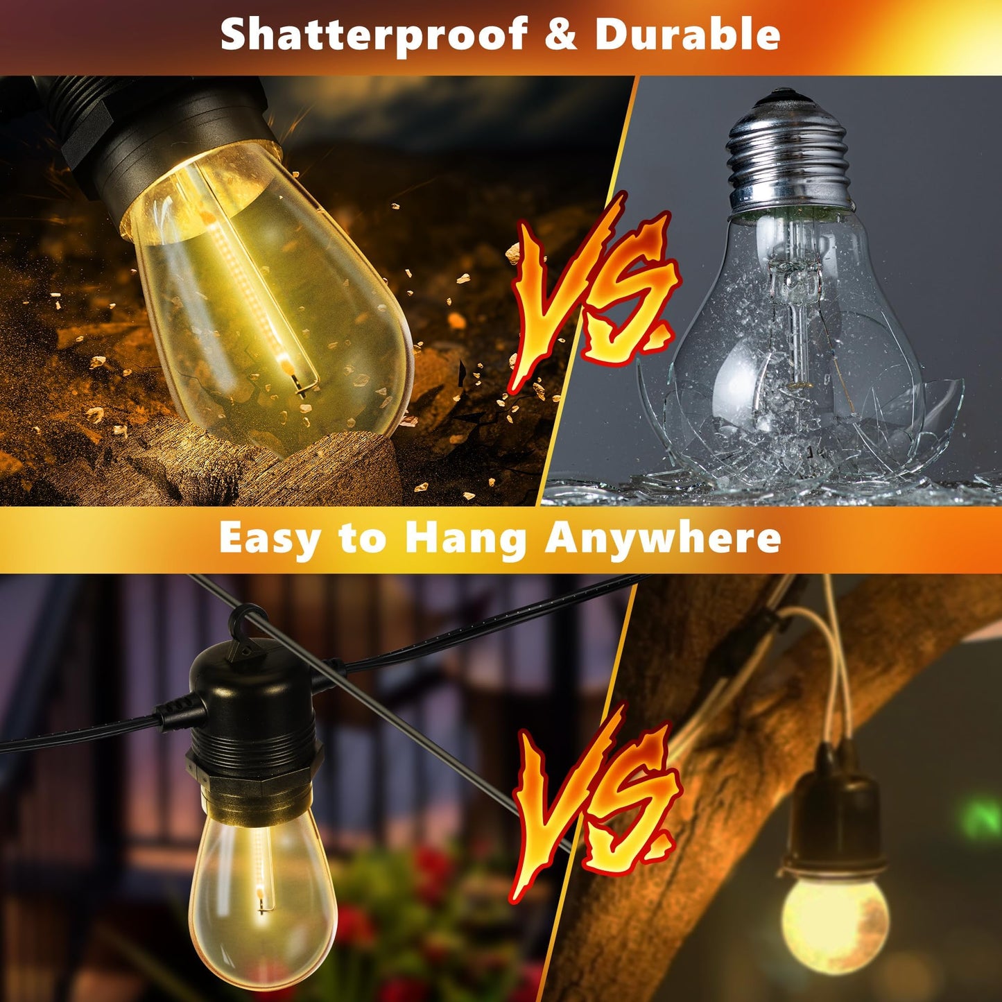 Joomer Solar String Lights Outdoor, 55FT S14, 16+2 Bulbs (2700K,Warm White) - Available at All In One Marketplace Canada