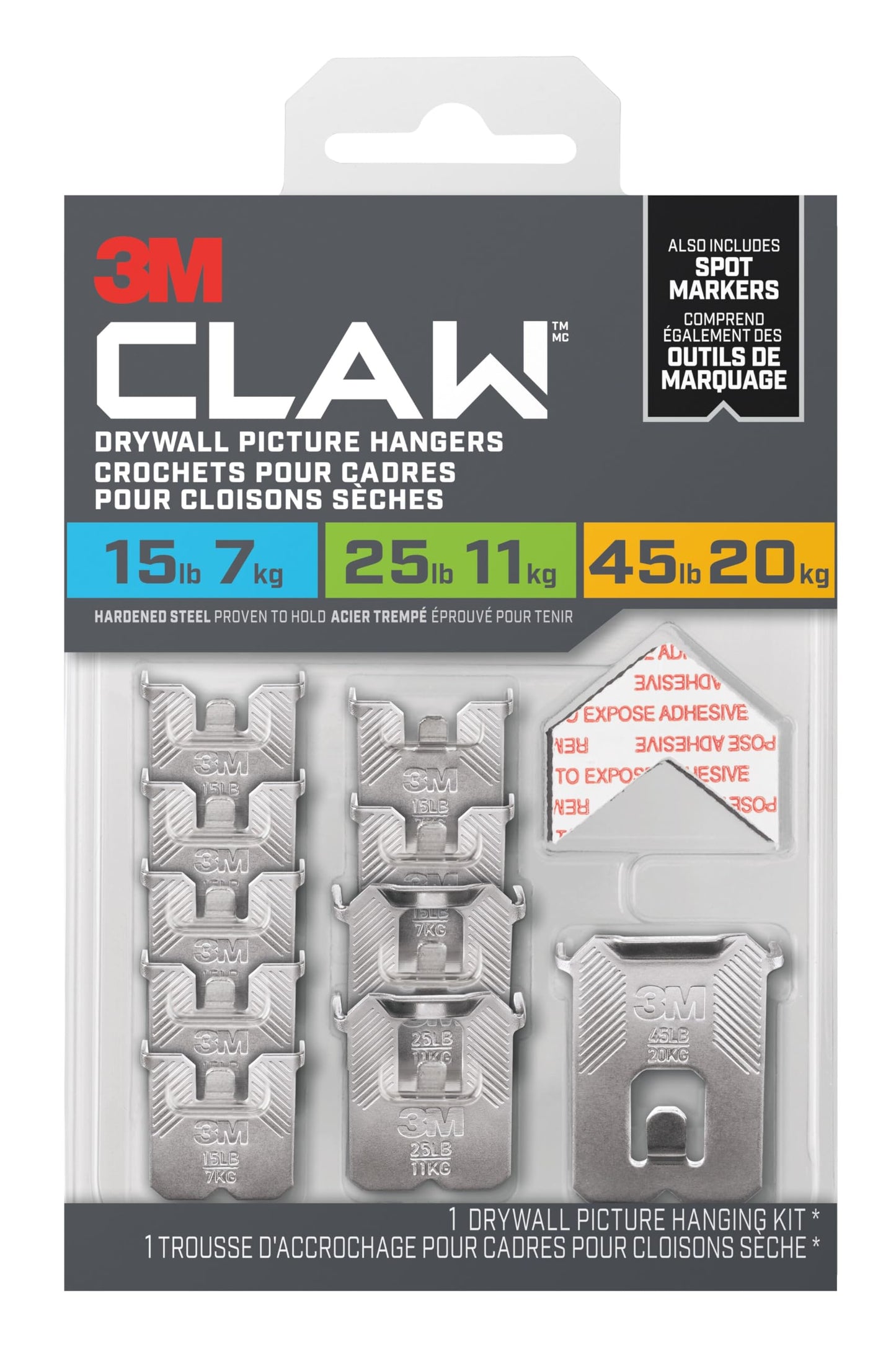 3M CLAW Drywall Picture Hanger Variety Pack for Wall Decor with Temporary Spot Marker, 10 Hangers, 10 Markers/Pack - Available at All In One Marketplace Canada