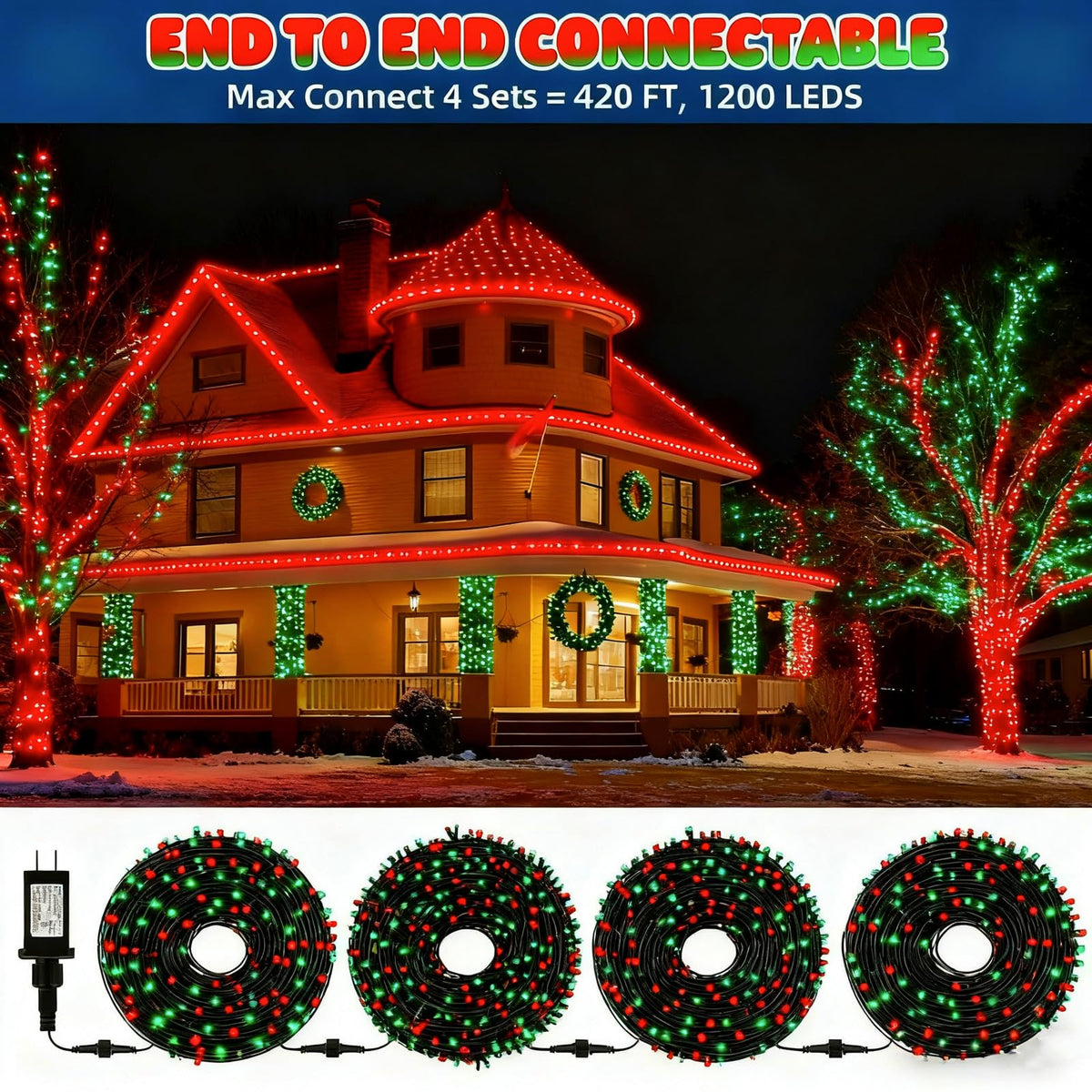MZD8391 105FT 300LED Christmas Light, Christmas Tree Light, Red Green 🍁 All In One Marketplace Canada